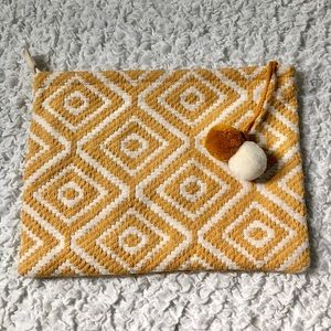 Large Yellow Boho Clutch with Pom Poms